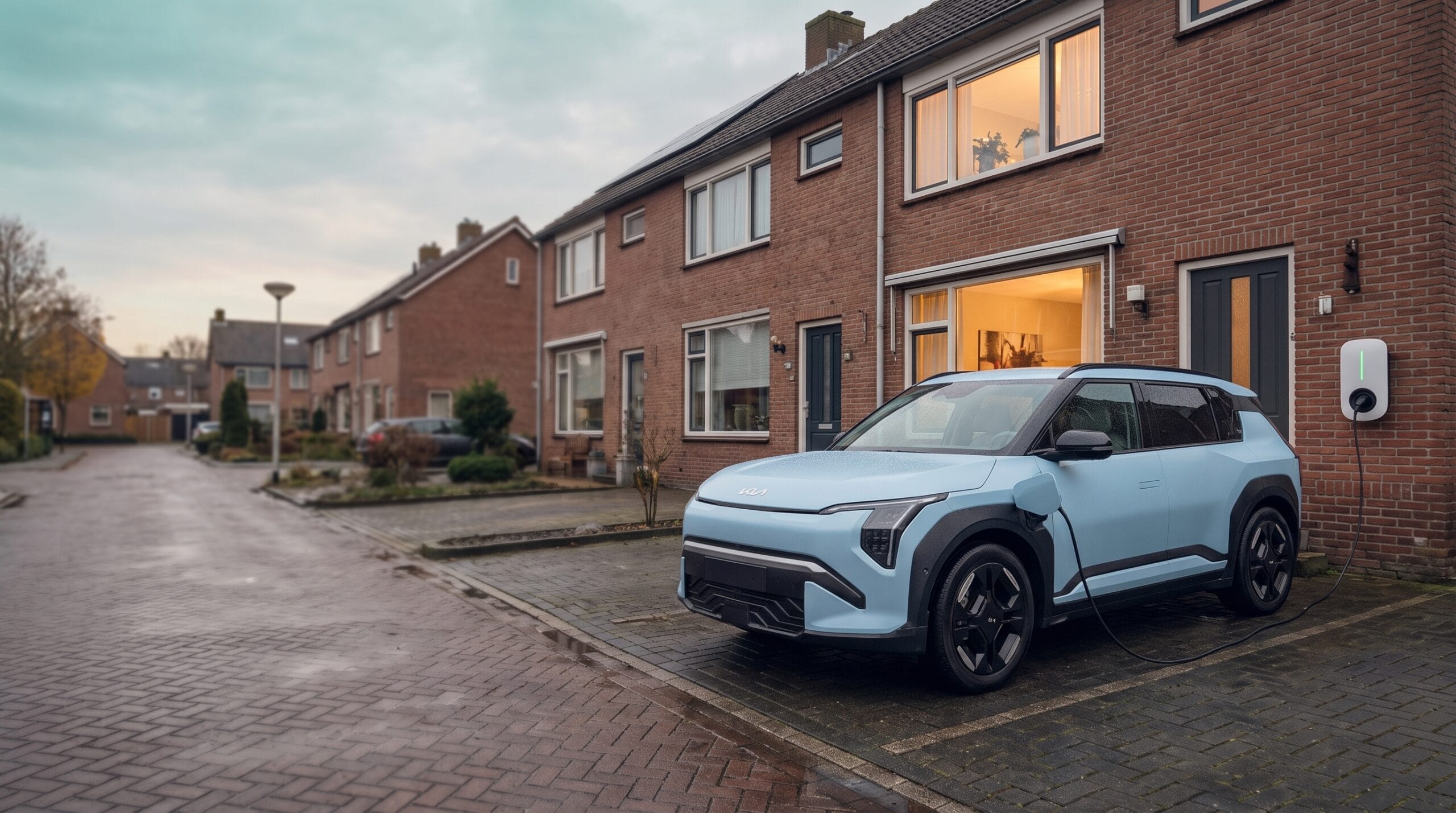 Elektrische auto laadt thuis op een laadpaal met MID-meter